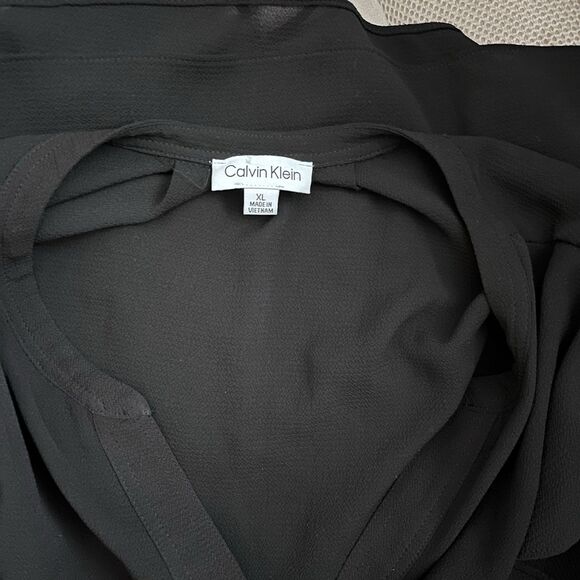 Calvin Klein Blouse Womens XL Black Crepe Semi-sheer Split Neck Top - Picture 4 of 4